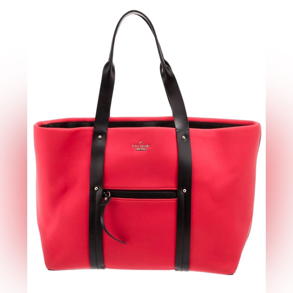 KATE SPADE Fuchsia Neoprene with Black leather trim large Tote - Picture 2 of 11
